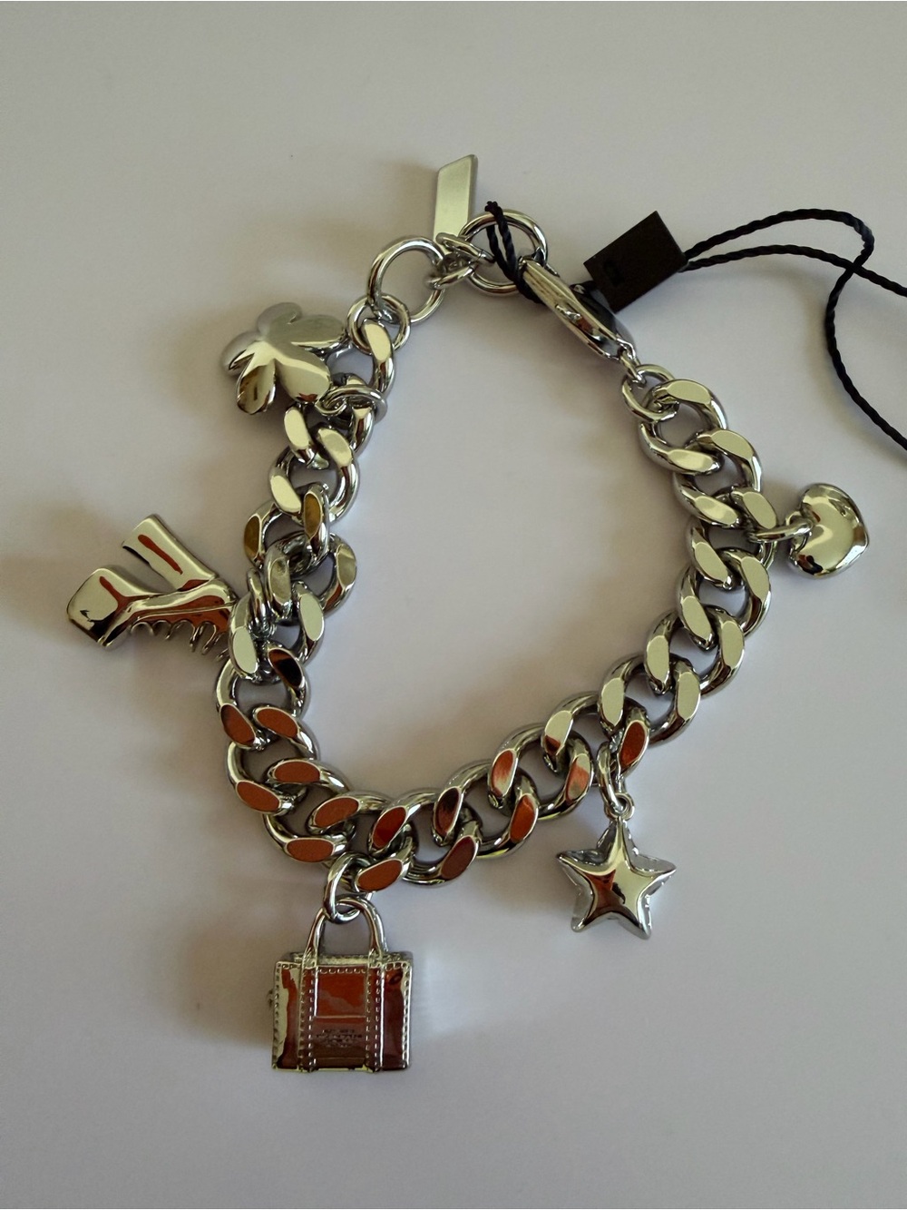 Marc Jacobs Silver-Tone Curb Charm Bracelet with Star & Bag Charms